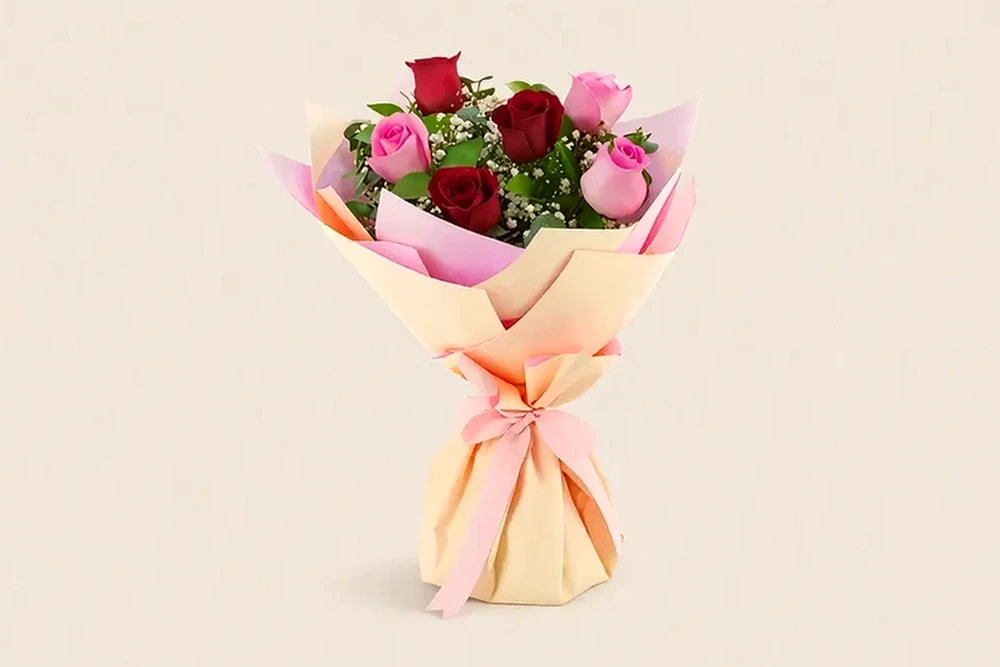 Beleza Natural: Buquê de Rosas vermelhas e rosas “Colombianas”